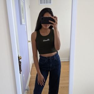 Army green graphic crop top